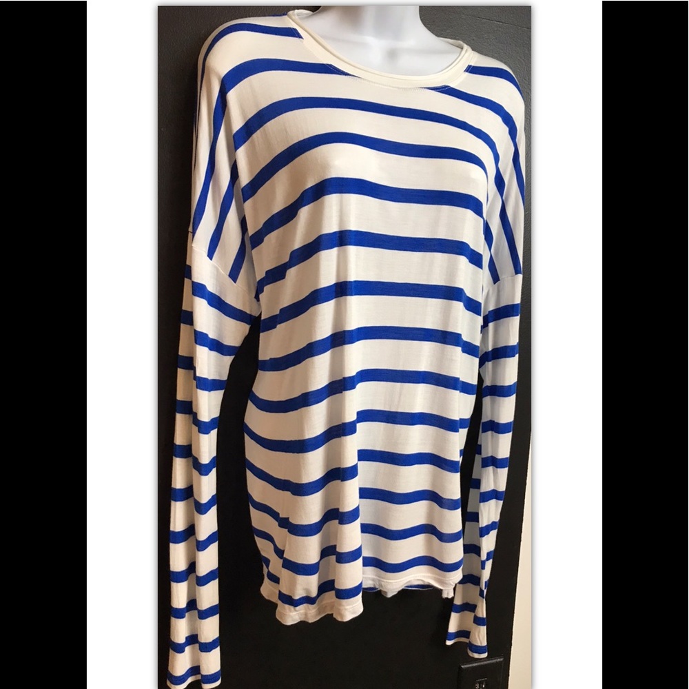 VINCE Top Tee Shirt Striped Blue White Long Sleeve Nautical - Picture 4 of 8